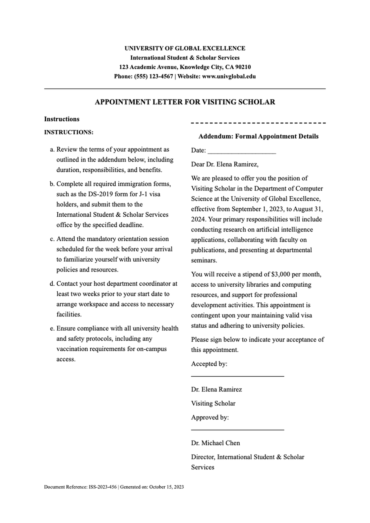 Official addendum to gratis appointment letter for J 1 exchange visitor_variant_2